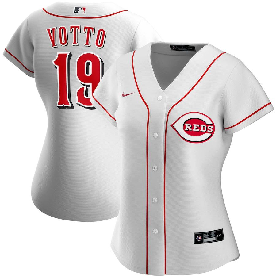 Womens Cincinnati Reds #19 Joey Votto Nike White Home Replica Player MLB Jerseys->women mlb jersey->Women Jersey